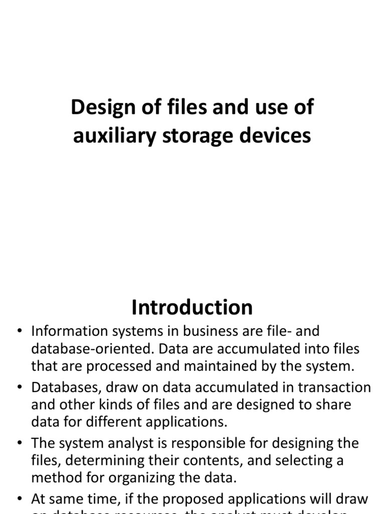 Design of Files and Use of Auxiliary Storage Devices PDF Database