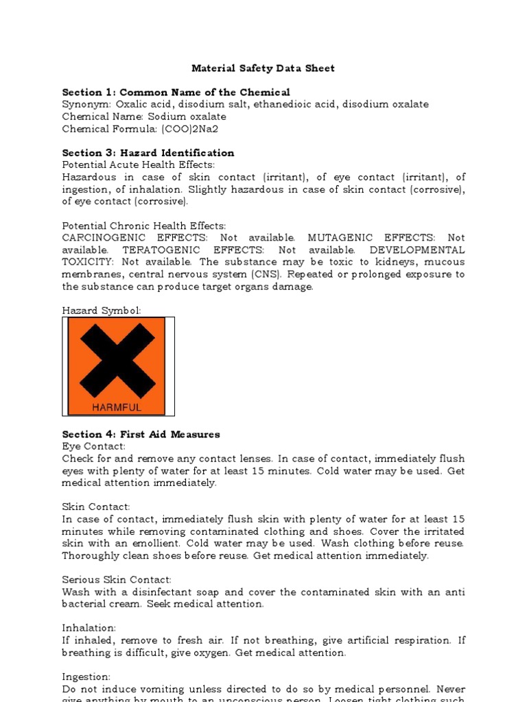 Msds Oxalic Acid Pdf Toxicity Hypothermia