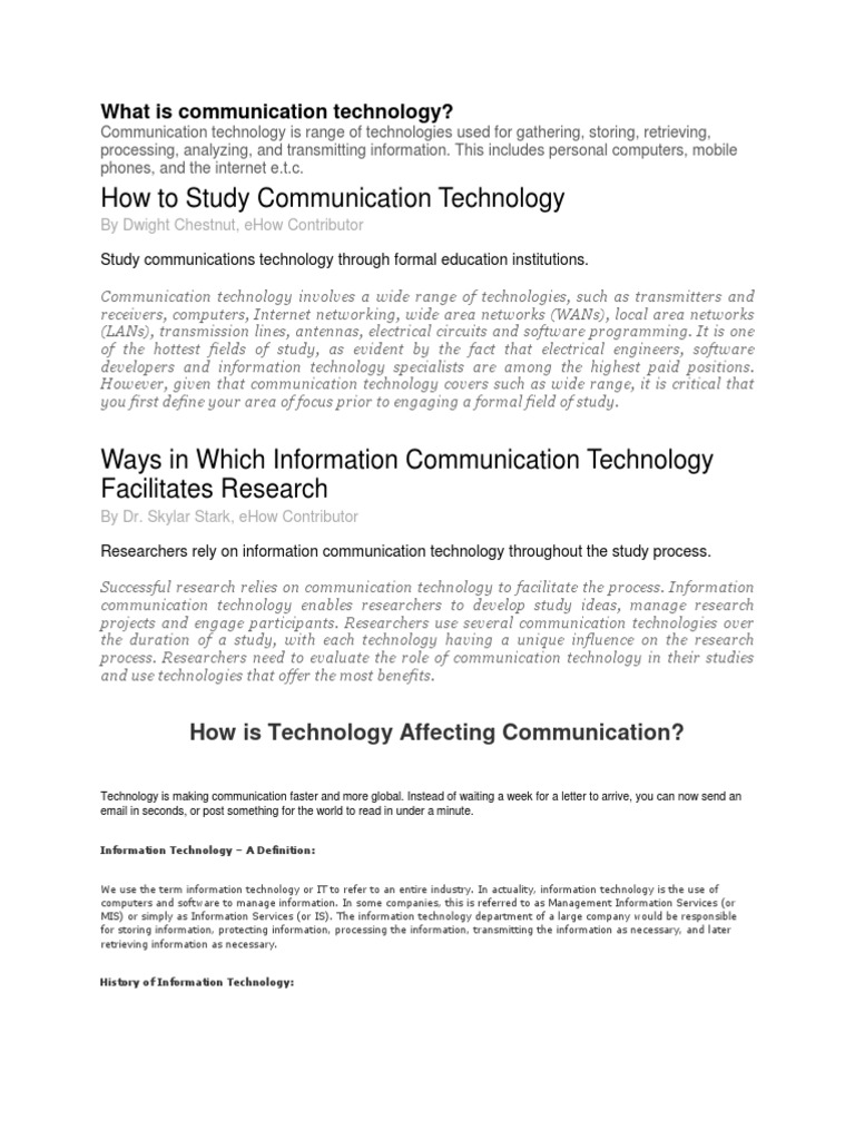 What Is Communication Technology PDF Information Technology