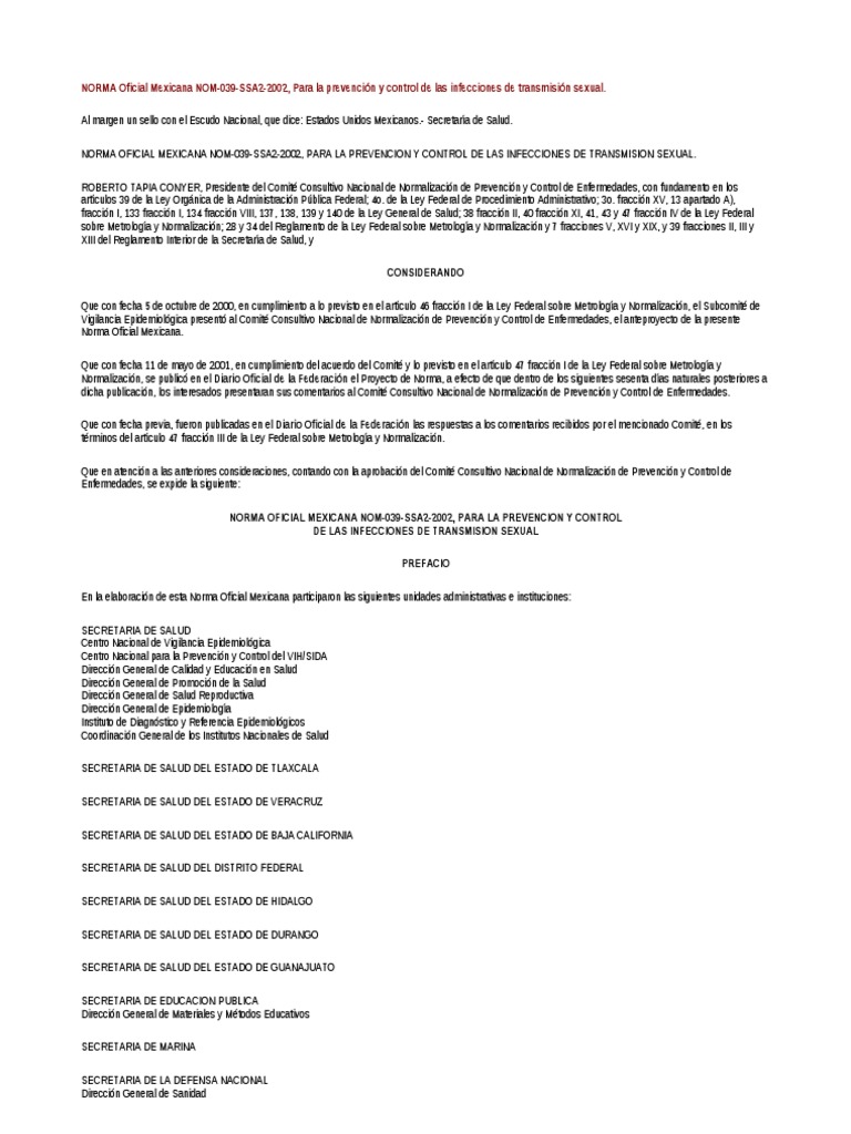NOM-039-SSA2-2002 Infecciones de Transmisión Sexual | PDF