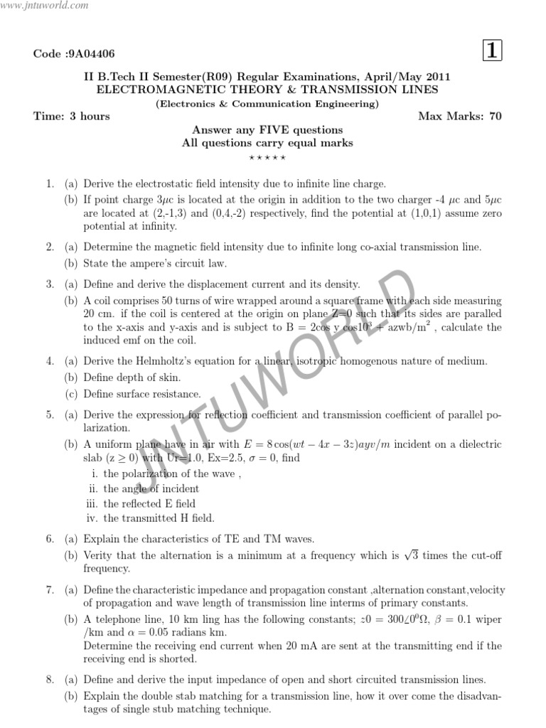 9a04406 Electromagnetic Theory Transmission Lines Pdf Transmission
