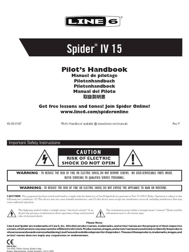 Line 6 Spider IV 15 Pilot's Guide | String Instruments | Ac Power Plugs