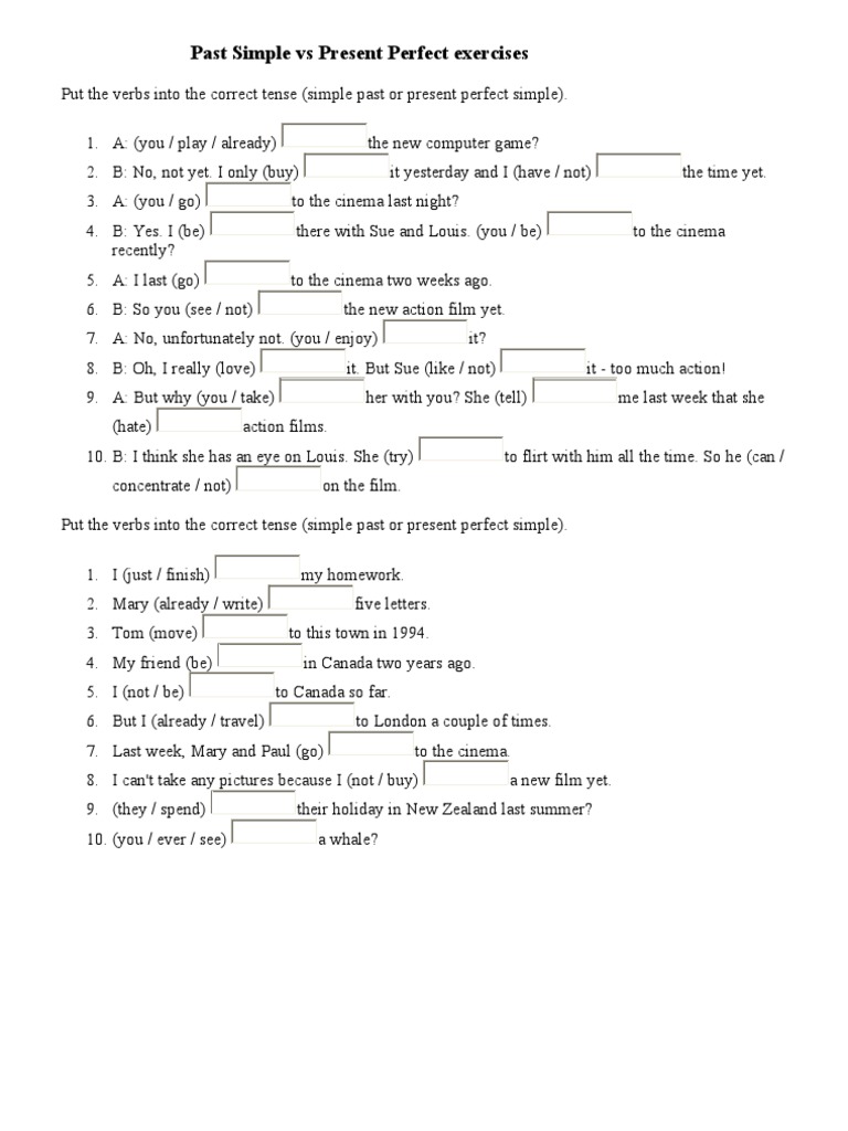 Past Simple vs Present Perfect Exercises | PDF