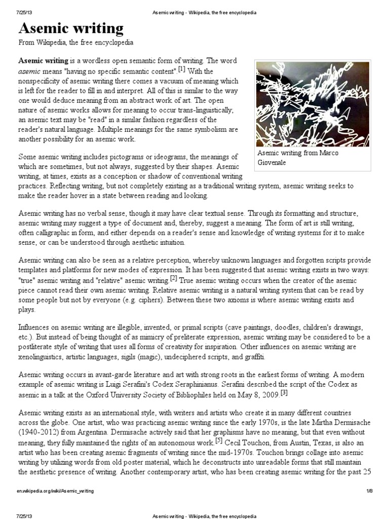 Asemic Writing - Wikipedia, The Free Encyclopedia | PDF | Writing ...