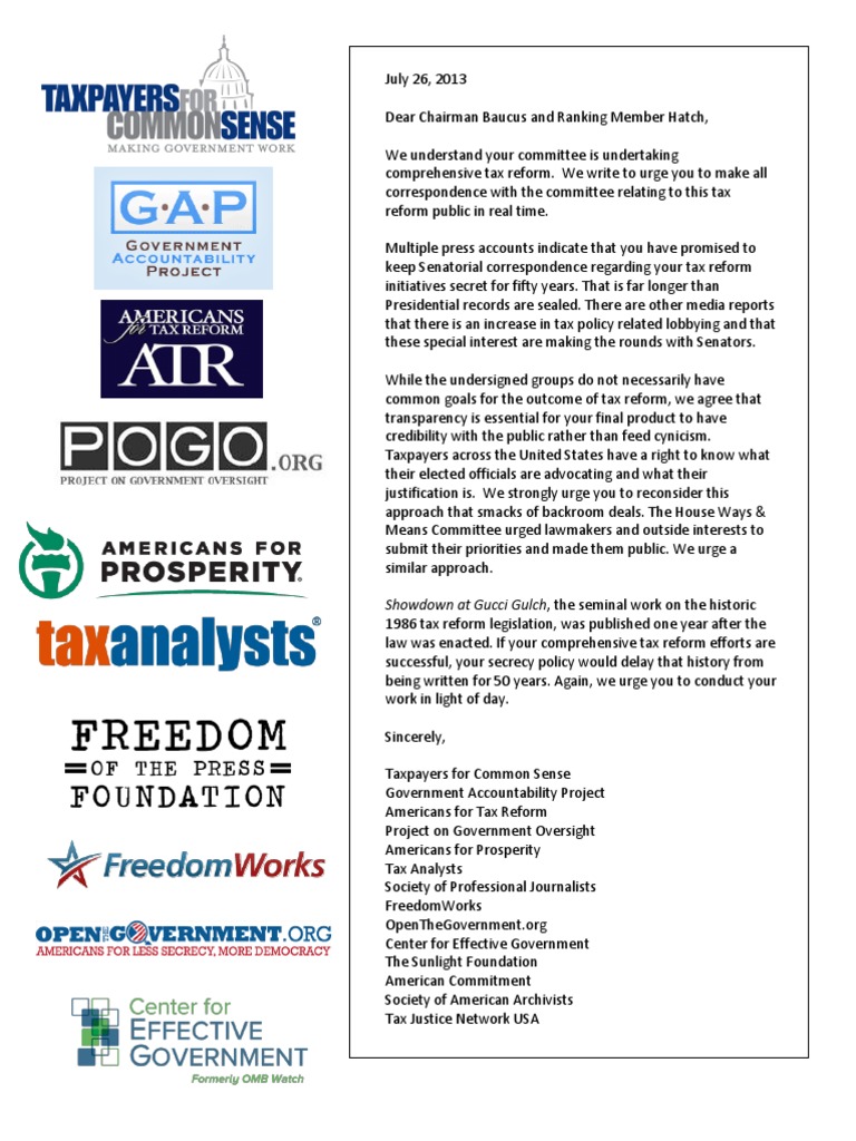 Transparency Group Letter | PDF | Politics