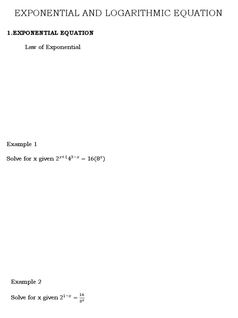 Exponential and Logarithmic Equation | PDF