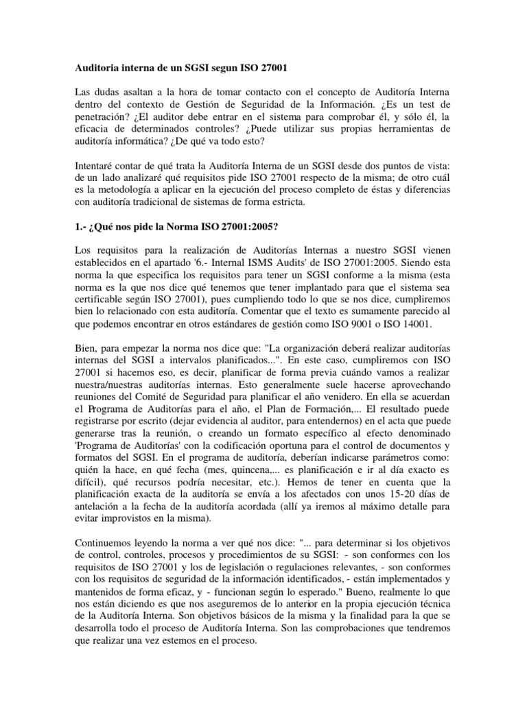 Auditoría Interna SGSI según ISO 27001 | PDF | Organización ...