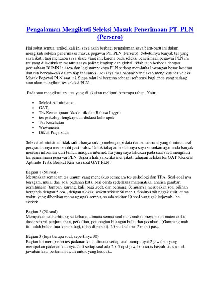 Contoh Soal Bahasa Inggris Pln