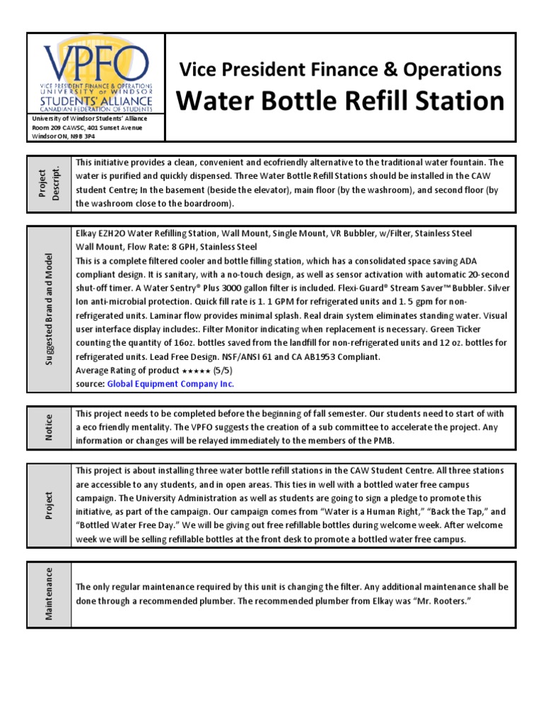 Water Bottle Refill Station Proposal Nature