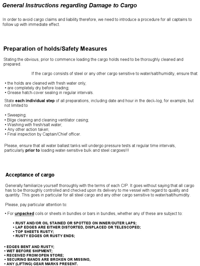 General Instructions Regarding Damage To Cargo | PDF