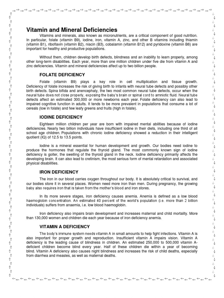 Vitamin and Mineral Deficiencies Explained | PDF | Folic Acid | Diet ...
