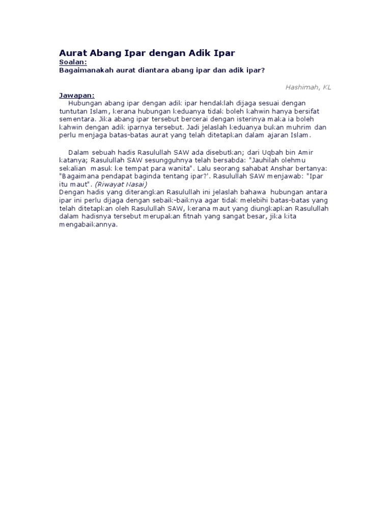 Aurat Abang Ipar Dengan Adik Ipar Pdf