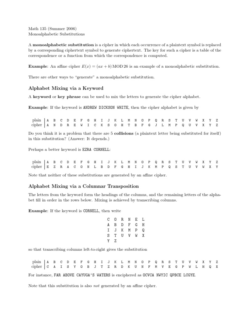 Monoalphabetic Substitution Ciphers Explained | PDF | Language Arts ...