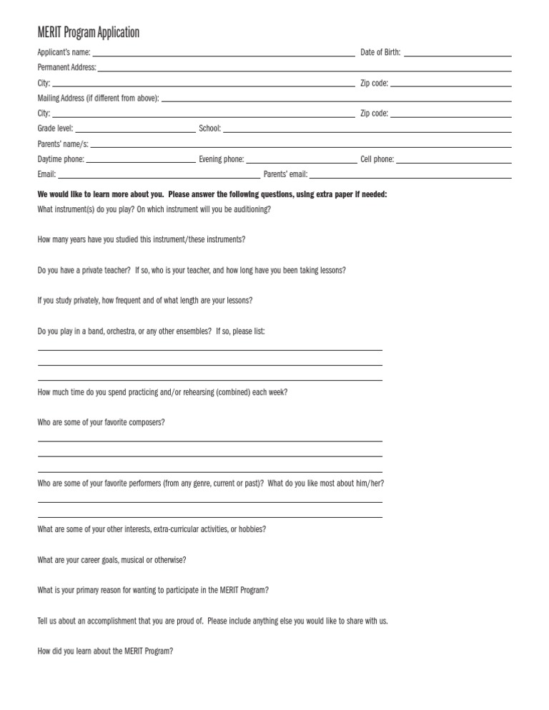MERIT Program Application Form | PDF | Social Science