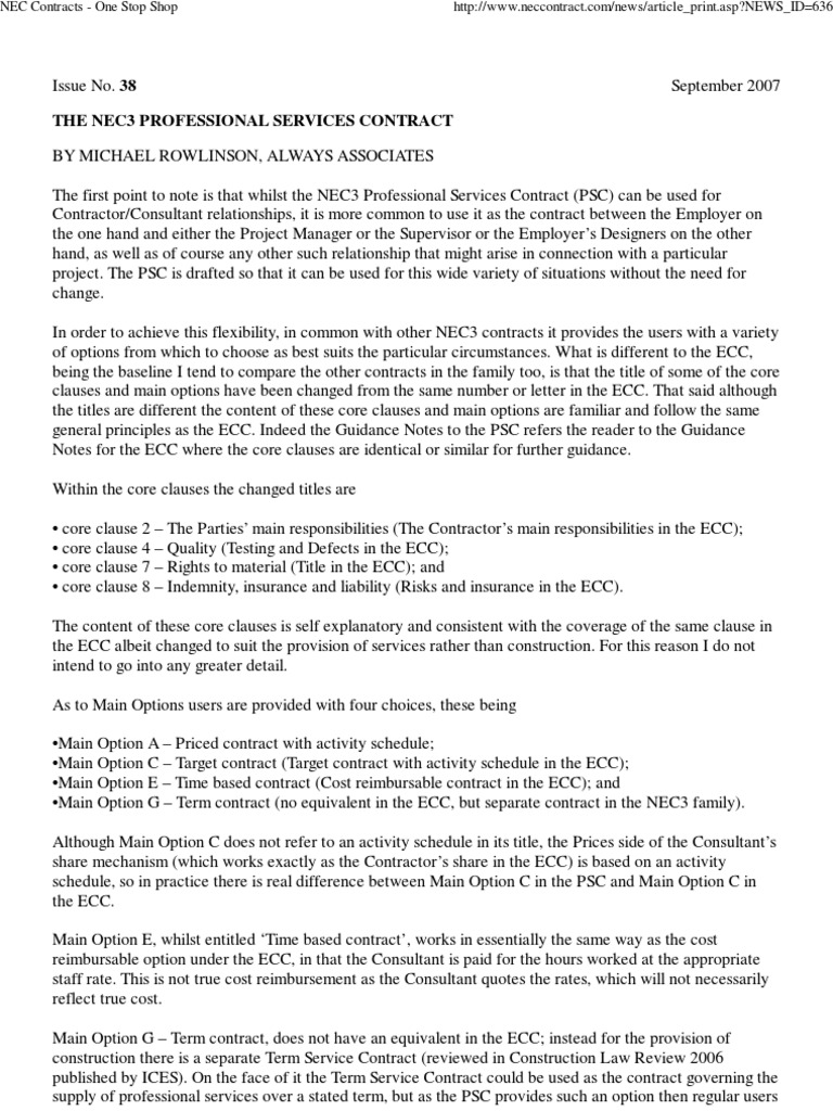 NEC Contracts One Stop Shop PDF Insurance Business