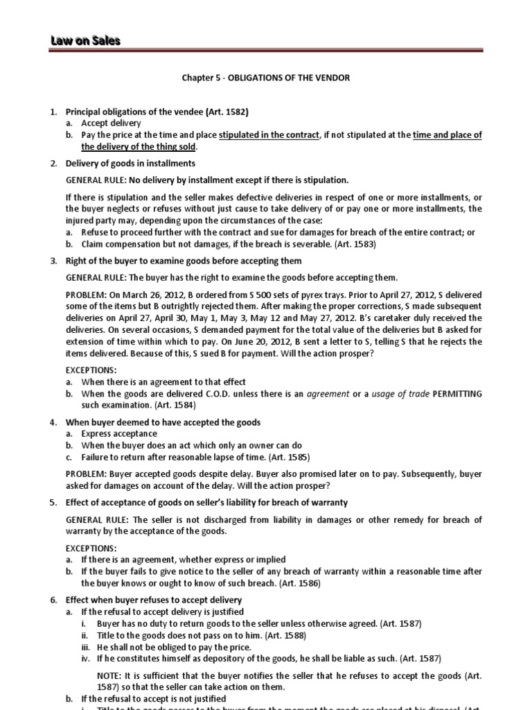 Obligations of The Vendee PDF Breach Of Contract Rescission