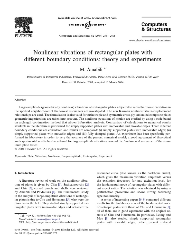 Amabili - Nonlinear Vibrations of Rectangular Plates With Different ...