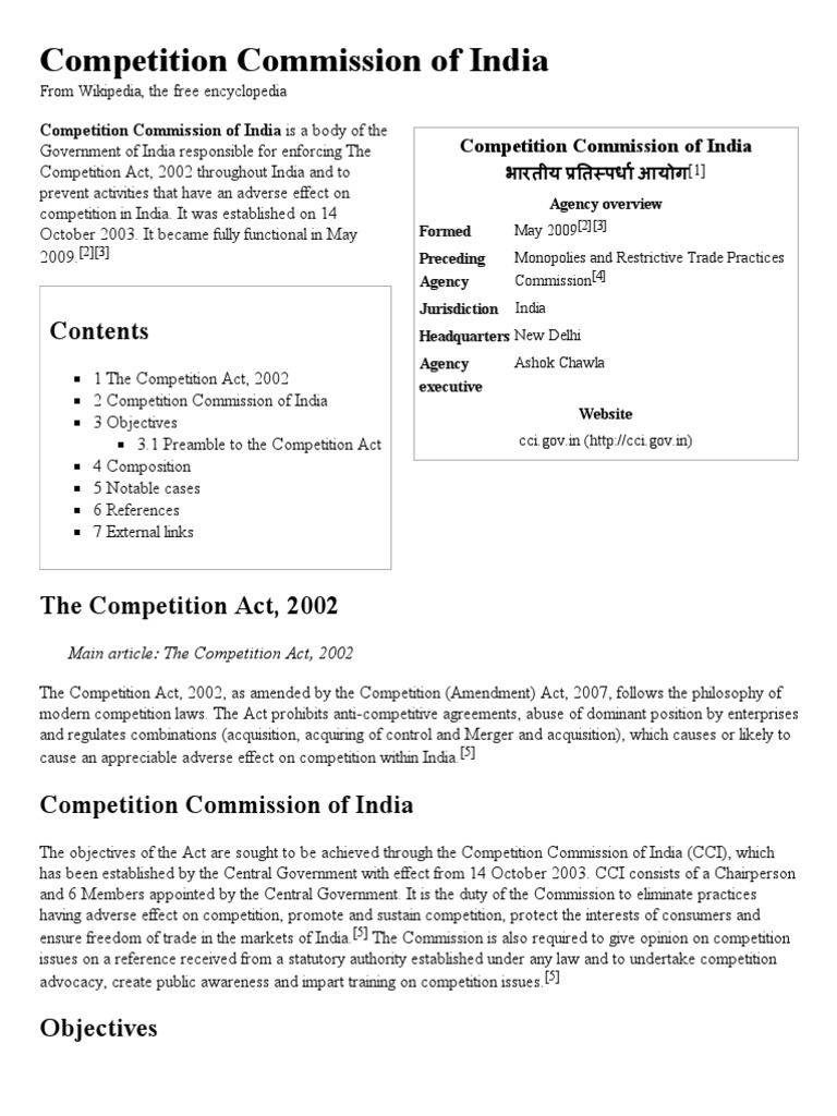 Overview of Competition Commission of India | PDF | Government ...