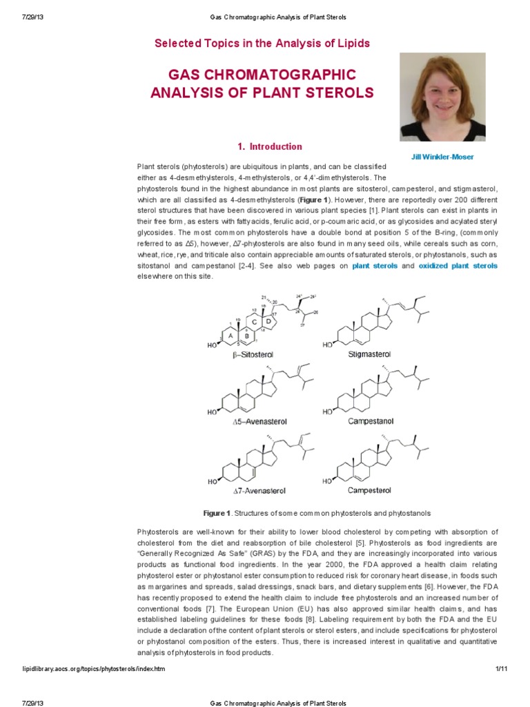 Gas Chromatographic Analysis of Plant Sterols PDF Gas