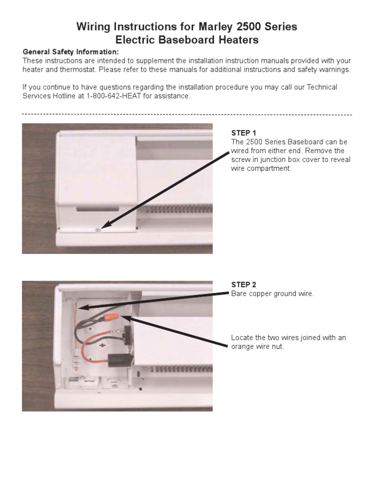 Wiring Instructions for Marley 2500 Series Electric Baseboard Heaters X | Thermostat ...