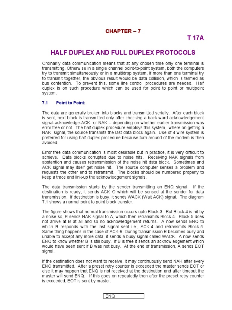 T 17A Half Duplex and Full Duplex Protocols: Chapter - 7 | PDF ...
