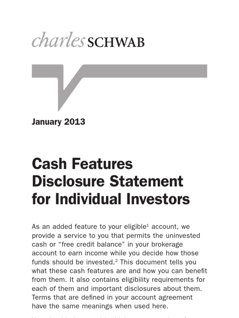 Charles Schwab Cash Features Disclosure Statement for Individual