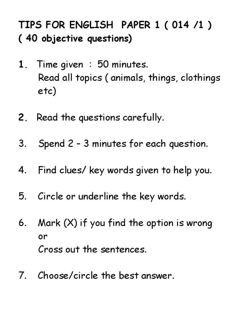 Tips For English Paper 1 PDF