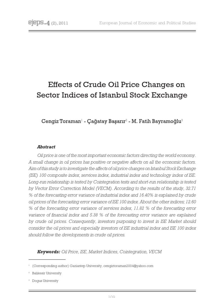 Effects of Crude Oil Price Changes On Sector Indices of Istanbul Stock ...