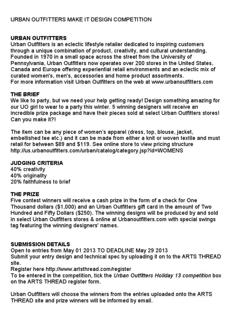 Urban Outfitters Design Competition 2023 | PDF | Software Bug | Retail
