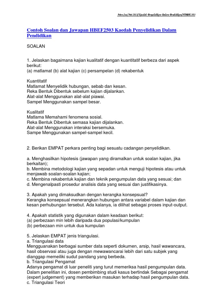 Contoh Soalan Hipotesis - Surat W