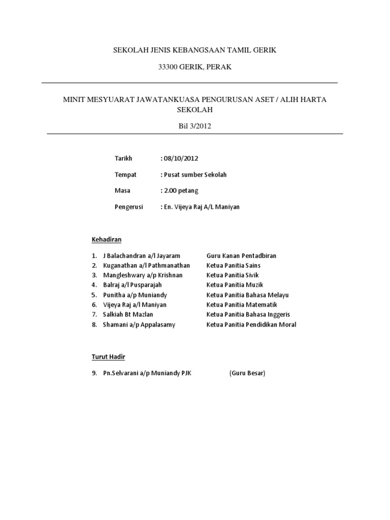 Contoh Surat Mesyuarat Jkpak