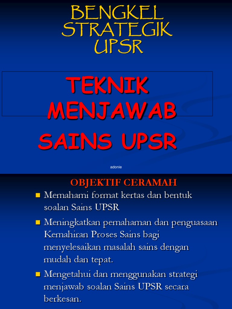 Kaedah Menjawab soalan Sains UPSR Siri 2