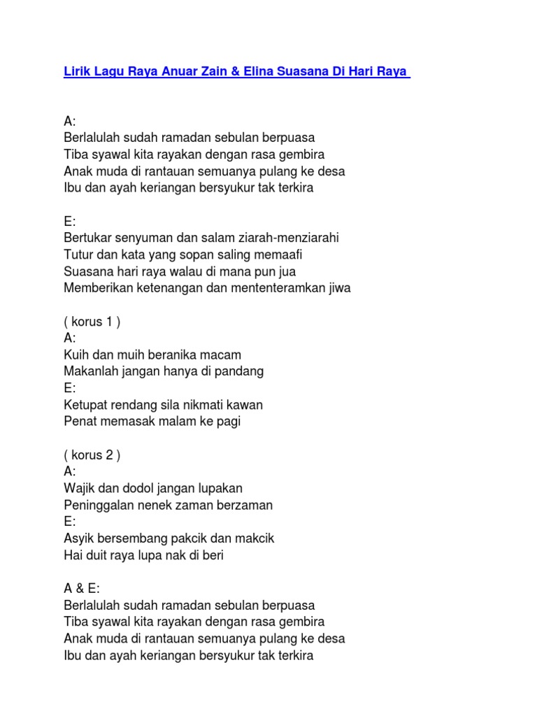 Lirik Lagu Raya Anuar Zain | PDF | Memasak, Makanan, & Anggur
