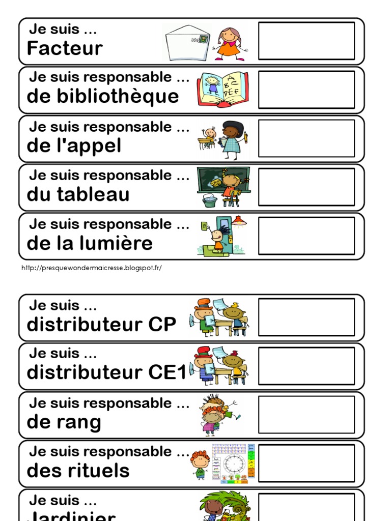 Tableau Des Responsabilités à Imprimer