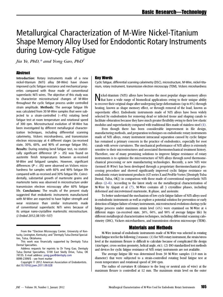 Metallurgical Characterization of MWire NickelTitanium Shape Memory