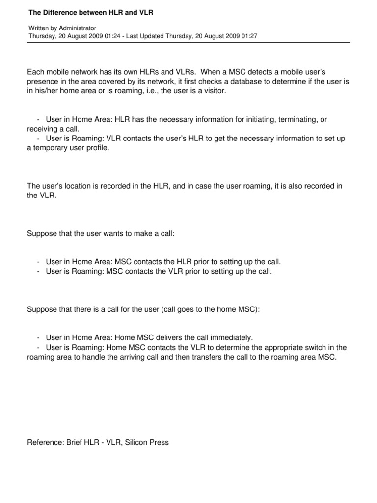 The Difference Between HLR and VLR | PDF