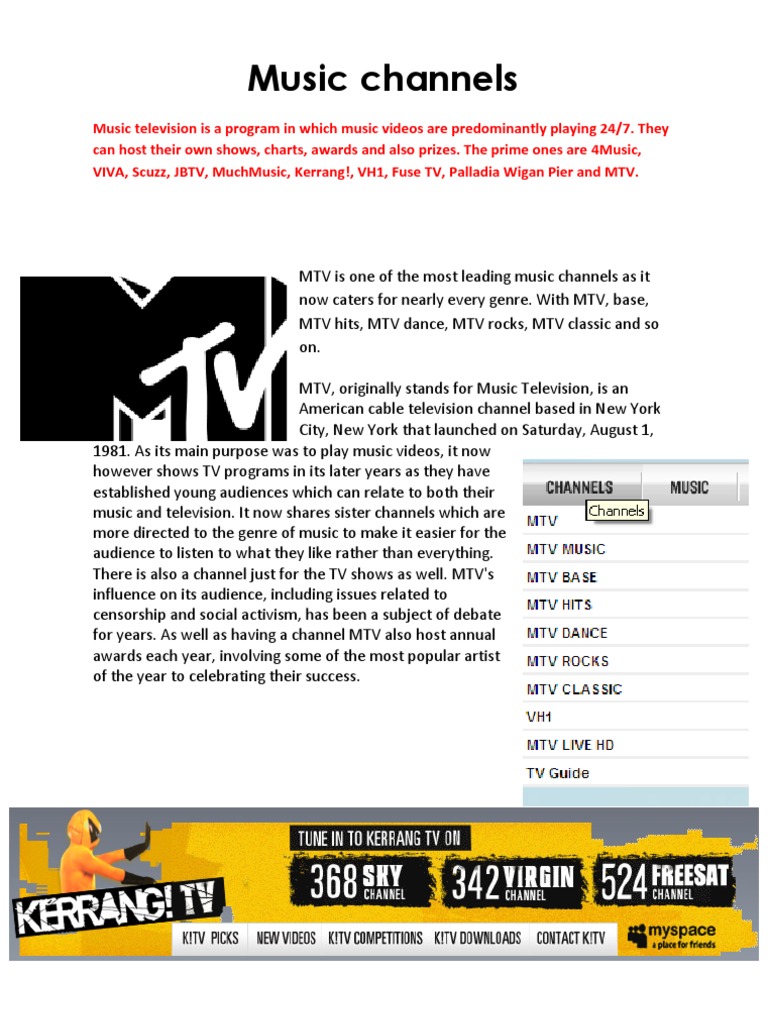 Music Channels Mtv Television