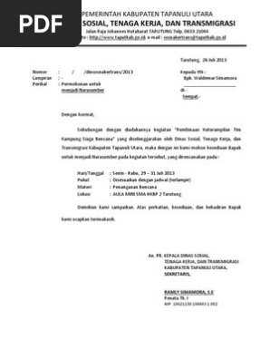 Contoh Surat Permohonan Narasumber
