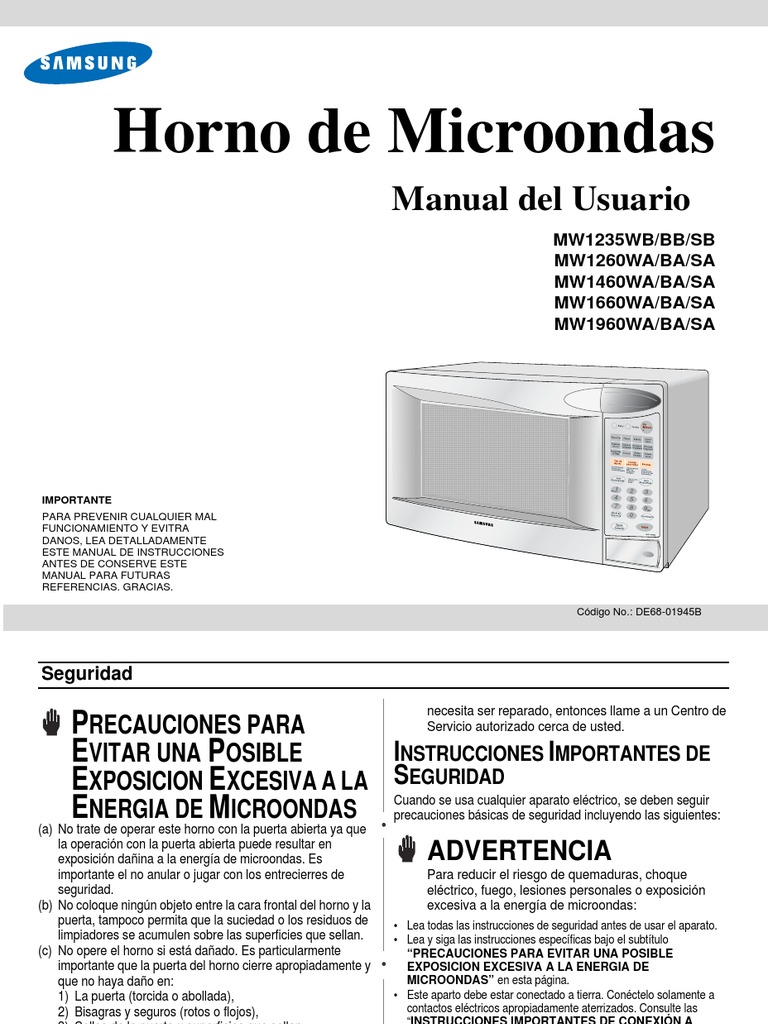 linda Paralizar derivación Horno de Microondas - Manual de Usuarioa - MW1660WA | PDF | Papel de  aluminio | Carne