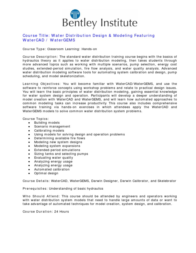 Bi Course Water Distribution Design And Modeling India Pdf