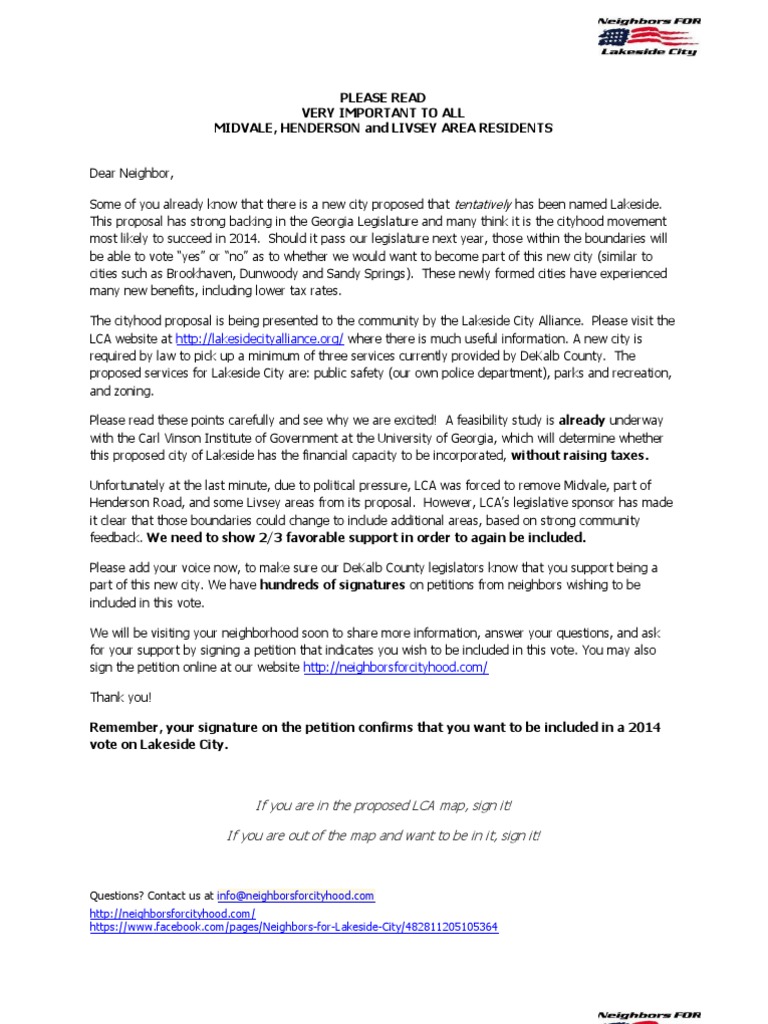 Please Read Very Important To All Midvale, Henderson and Livsey Area