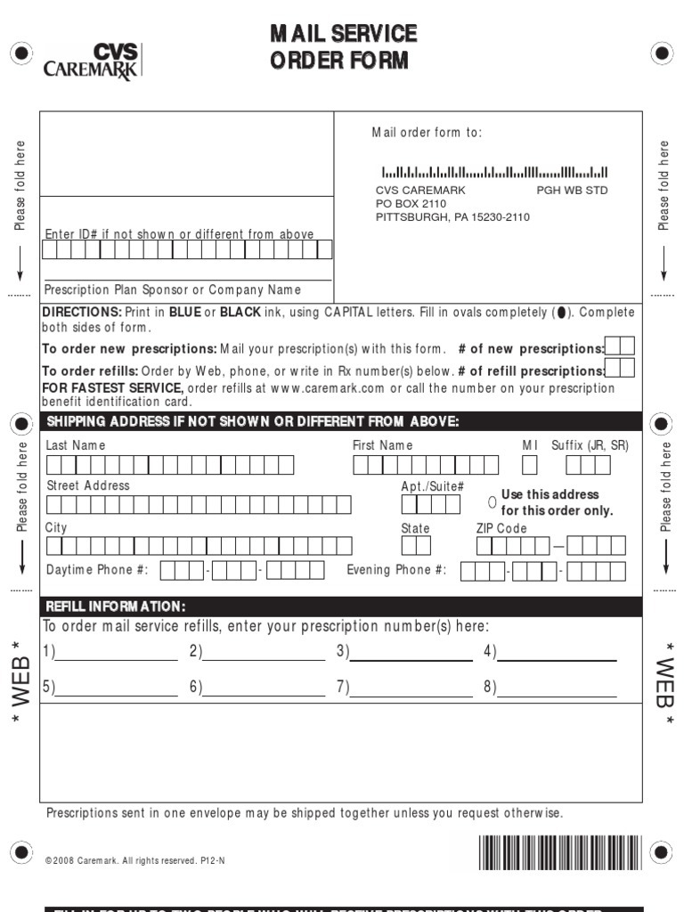 Caremark Mail Order Form PDF Cheque Medical Prescription