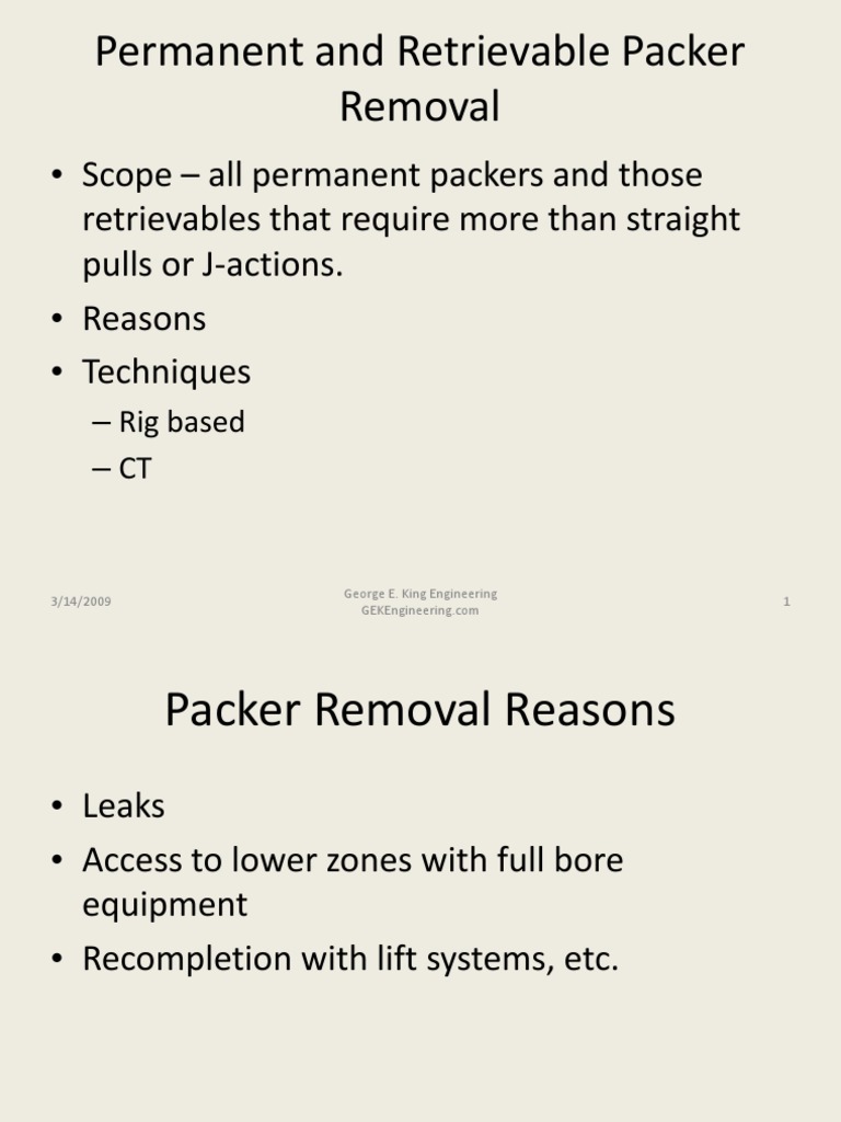 Packer Removal Techniques and Methods | PDF | Casing (Borehole ...