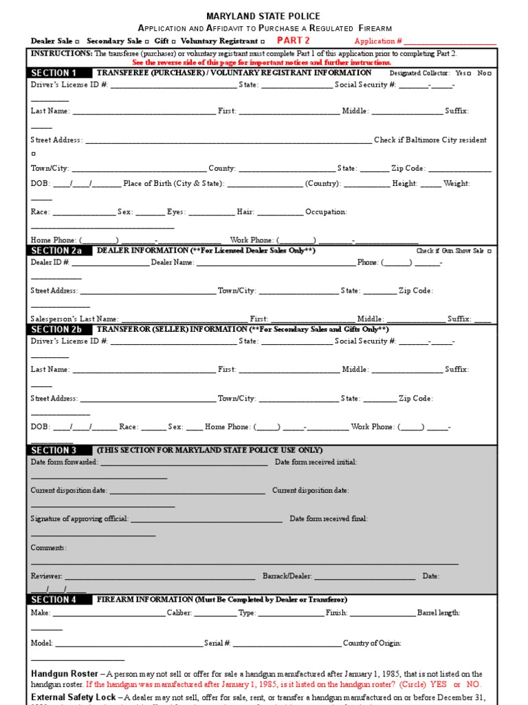 Maryland Firearm Purchase Application 77R | PDF | Handgun | Projectile ...