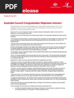 Download MEDIA RELEASE Helpmann Awards by Australia Council for the Arts SN157088300 doc pdf
