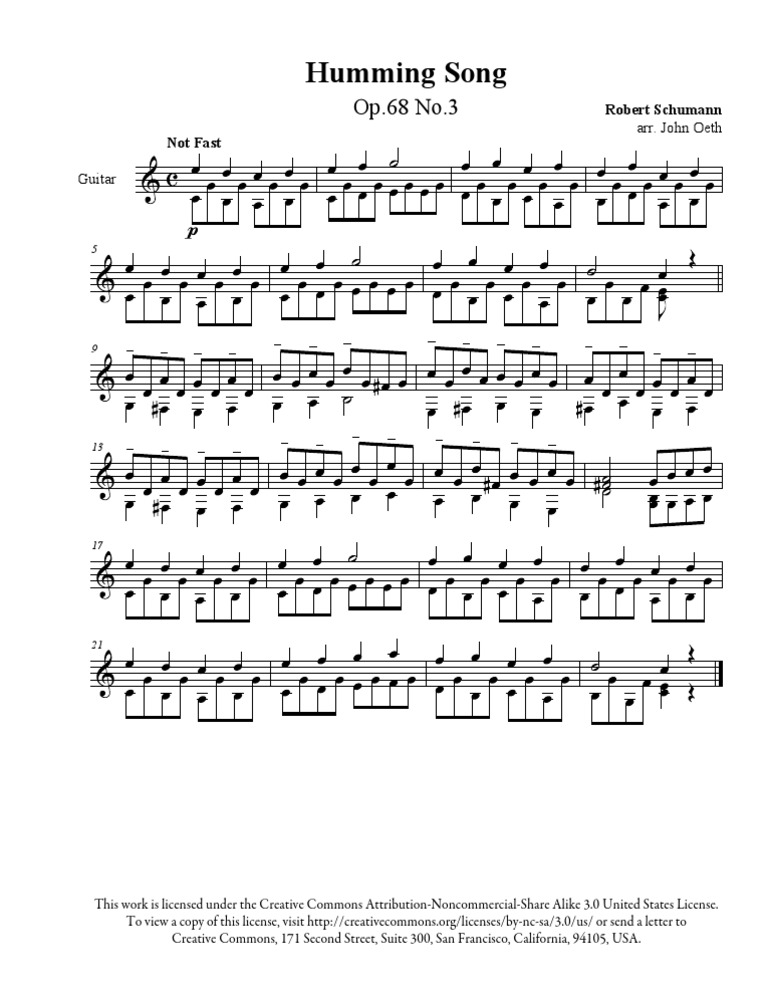 Humming Song for Guitar by Schumann | PDF