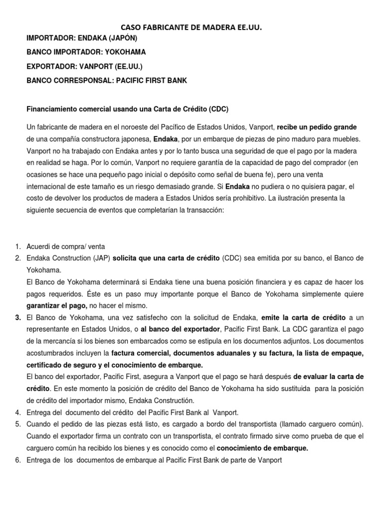 Financiamiento comercial usando una Carta de Crédito