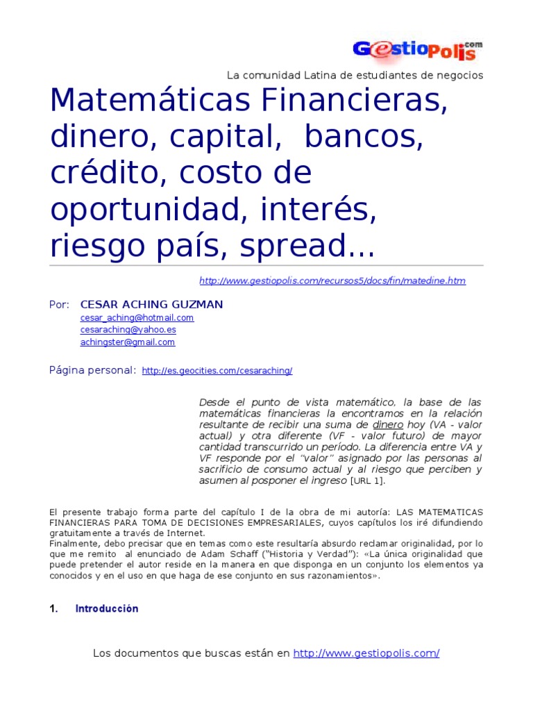 Conceptos Clave de Matemáticas Financieras | PDF | Bancos | Dinero