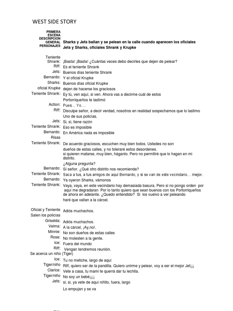 West Side Story Script Final | PDF | María, madre de Jesús | Ocio