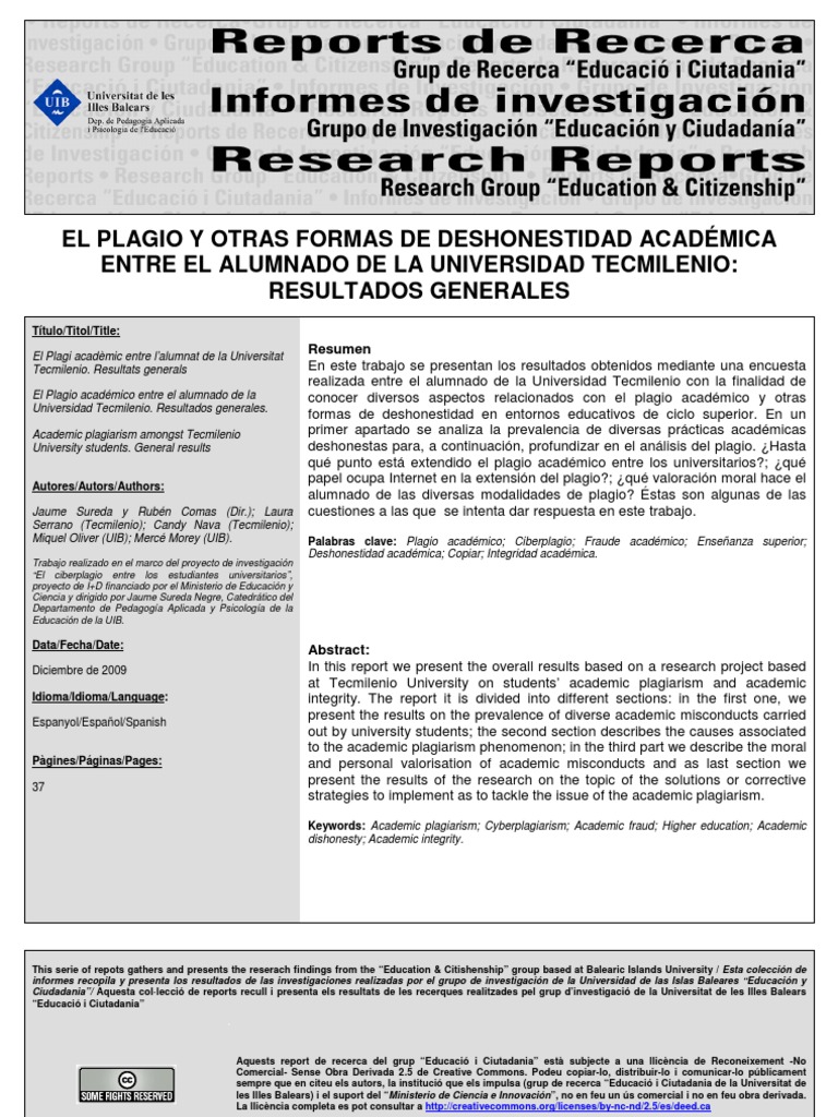 El Plagio y Otras Formas de Deshonestidad Académica | PDF | Prueba ...